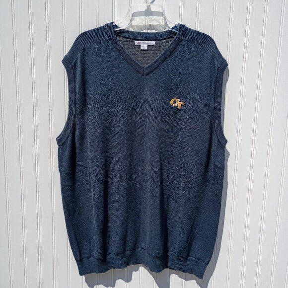 Cutter & Buck Georgia Tech Sweater Vest Mens 3XL XXXL Navy Blue Gold GT V Neck - Picture 1 of 10
